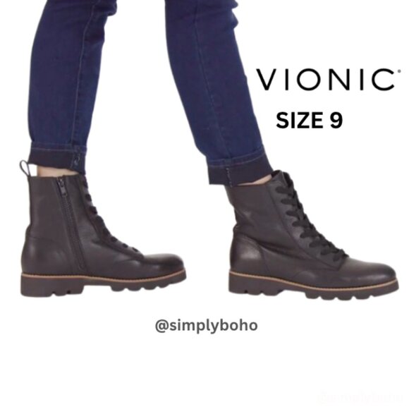 NEW - Vionic Lani Women's Arch Supportive Boot Black Wp Tumbled - SIZE 9. - BX18 - Picture 1 of 14